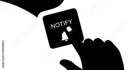 Pressing notify button with a bell icon, symbolizing online subscriptions and digital alerts, for engaging content and important updates on transparent background. 