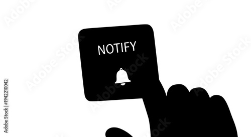 Pressing notify button with a bell icon, symbolizing online subscriptions and digital alerts, for engaging content and important updates on transparent background. on transparent background