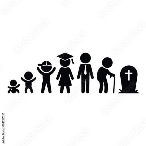 The stages of life depicted as a silhouette progression from birth to death
