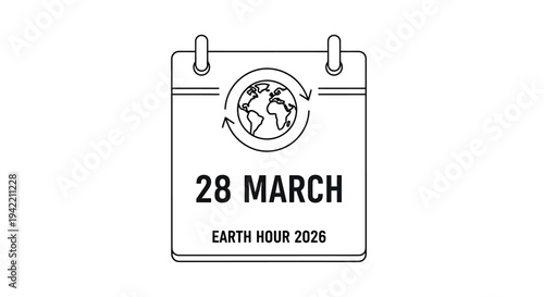 Commemorative Earth Hour Calendar Icon Promoting Global Energy Awareness. Vector Illustrations. EPS Editable