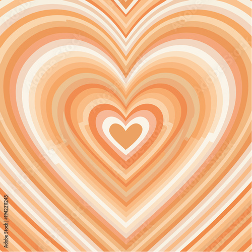 Abstrakcyjny wzór serca w odcieniach pomarańczu i beżu, hipnotyzujący efekt tunelu miłości i symetrii.