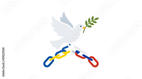 Dove of Peace Breaking Chains Symbol of Freedom. Vector Illustrations. EPS Editable