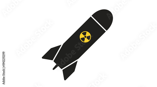 Futuristic Black Rocket With Hazard Symbol In Launch Pose. Vector Illustrations. EPS Editable