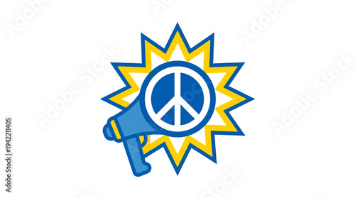 Peaceful Sunburst Megaphone Illustration Promoting Peace. Vector Illustrations. EPS Editable
