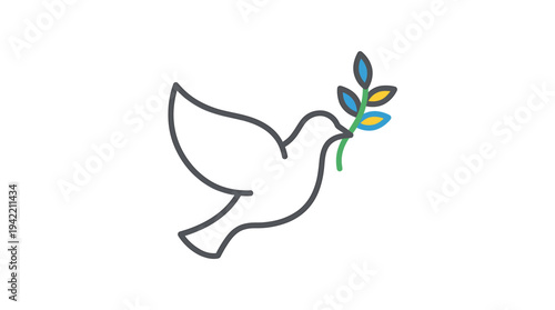 Peaceful Dove with Olive Branch Symbol of Hope and Harmony. Vector Illustrations. EPS Editable