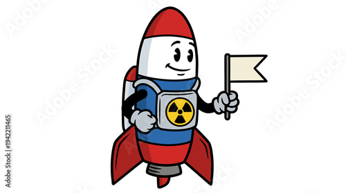Playful Cartoon Rocket Mascot With Flag Cape. Vector Illustrations. EPS Editable
