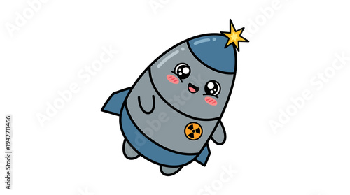 Playful Rocket Cartoon Soars Through Bright Space Scene. Vector Illustrations. EPS Editable
