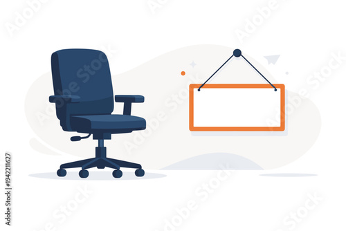Professional Office Chair with Blank Vacant Sign for Job Recruitment and Hiring Concept. Flat Vector Illustration of Employment Opportunity, Career Vacancy, and Human Resources Business Theme