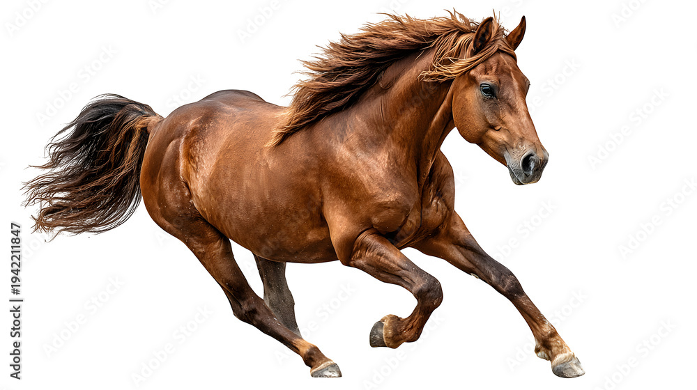 Obraz premium Brown horse running freely isolated on transparent background