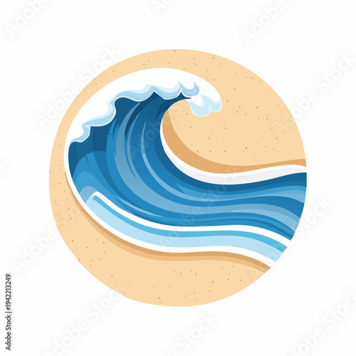 Icono de ola marina rompiendo sobre arena de playa, diseño vectorial aislado con fondo transparente.