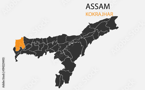 Assam png map with districts, Indian state Assam district map, Assam Kokrajhar