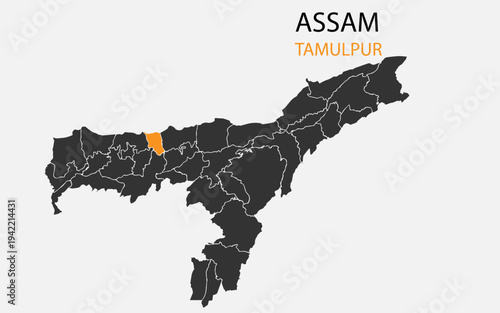 Assam png map with districts, Indian state Assam district map, Assam Tamulpur