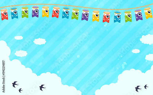 鯉のぼりのガーランドのこどもの日フレーム3_横