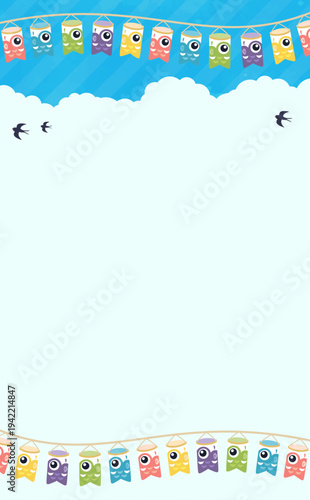 鯉のぼりのガーランドのこどもの日フレーム4_縦