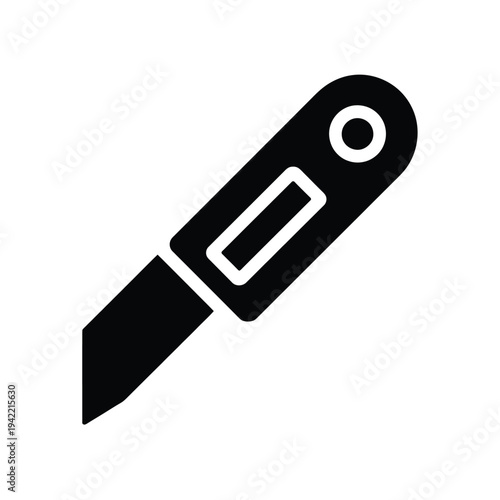 Simple black silhouette illustration of a retractable utility knife