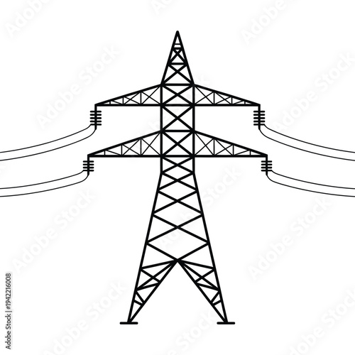 Simple black and white illustration of a high voltage electricity pylon