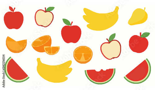 Assorted Fresh Fruits Vector Illustration with Apples Bananas Oranges and Watermelon Healthy Food Concept