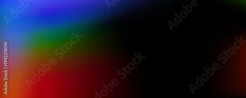 Rainbow film leak filter overlay. Aged textured light flare frame background. Grain saturated retro photo effect. Exposed faded photography template backdrop. Vector old burnt dust wallpaper