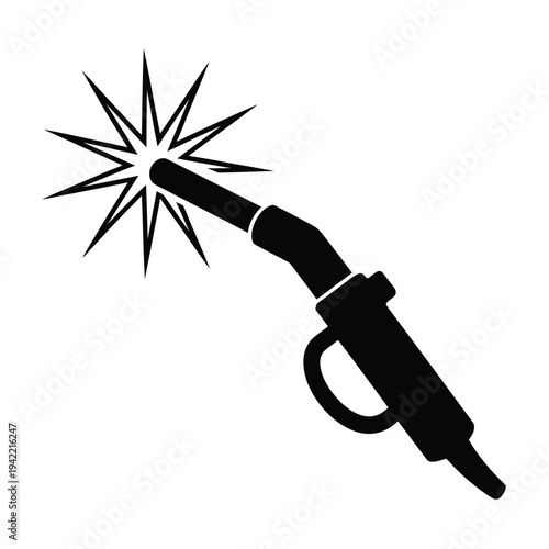 Stylized black and white illustration of a welding torch in action