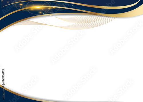 Elegant certificate background design with Blue and Gold Wavy and Sparkling Accents.