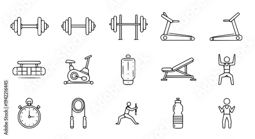 Minimalist Workout Gym Line Icon Set Vector Illustration