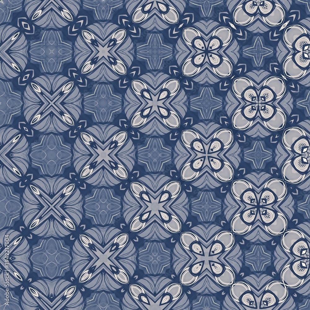 Fototapeta premium A blue and white patterned fabric with a lot of small squares. The squares are all different sizes and shapes