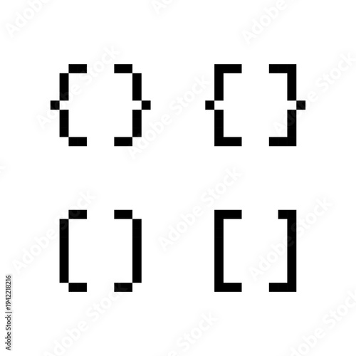 Принти на полотні Braces icons, Pixel brackets icons set, 8-bit round and square code bracket symb
