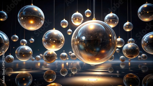 Wallpaper Mural Illuminated spheres suspended in an ethereal darkness, reflecting light and creating a captivating display of luminescence and depth. Torontodigital.ca