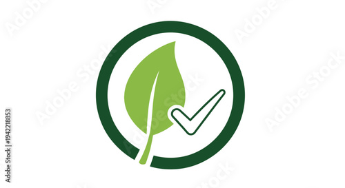 Green leaf icon with checkmark inside a circle, symbolizing ecology and sustainability