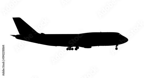 Silhouette of a large passenger airplane on a white background