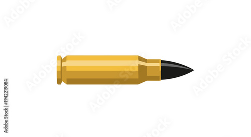 Golden bullet cartridge with black tip isolated on white background