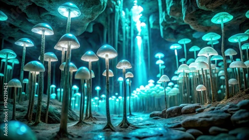 Wallpaper Mural Enchanted Luminescent Fungi Colony Thriving in a Mystical Underground Cave Torontodigital.ca
