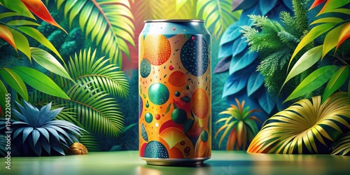 Wallpaper Mural Vibrant Tropical Beverage Can Design Amidst Lush Foliage and Exotic Plants Torontodigital.ca