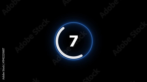 Countdown timer from 15 to 0 seconds real time. neon glowing animation. Half minute countdown timer with colorful circle.