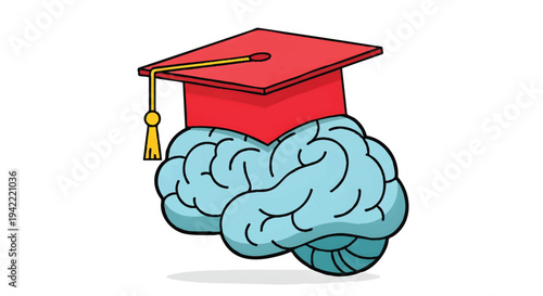 Graduation cap on brain symbolizing knowledge and education