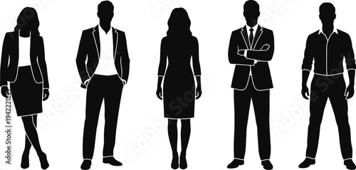 Business professional silhouettes set, diverse corporate team in formal suits, elegant office workers standing for leadership and career concept