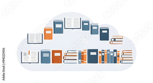 Cloud library with books and documents illustration