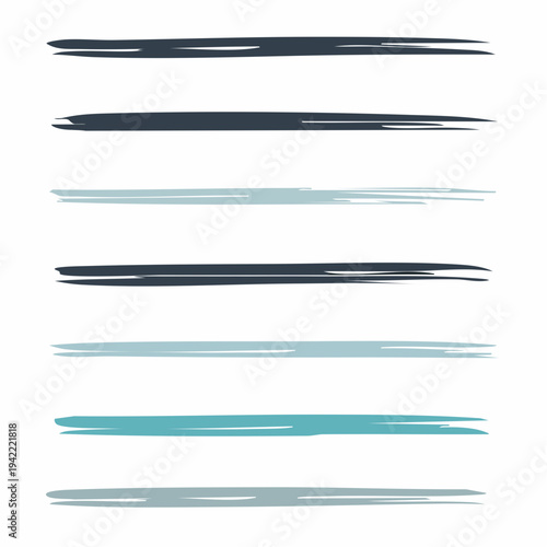 Conjunto de seis líneas divisorias horizontales pintadas a mano con pinceladas artísticas y fondo transparente.