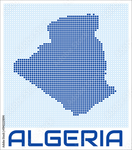 Algeria dot map. Dotted shape of the country. Algeria boundary dots with title. Vector illustration.