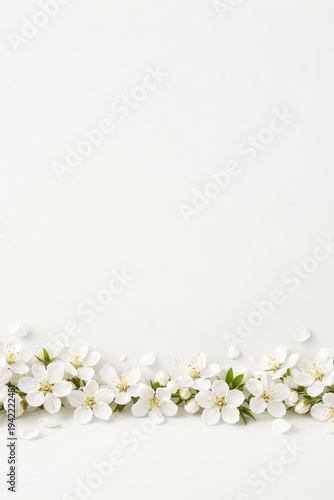 Elegant spring background featuring delicate white blossoms and ample copy space. concept of nature's beauty, floral decor, seasonal freshness, copy space, Vertical