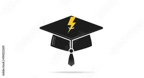 Graduation cap with yellow lightning bolt symbol on black