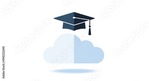 Graduation cap on cloud, e-learning concept, academic achievement