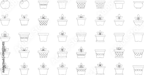 Various potted plants with different pot and patterns flower pots plant dotted pots striped pots