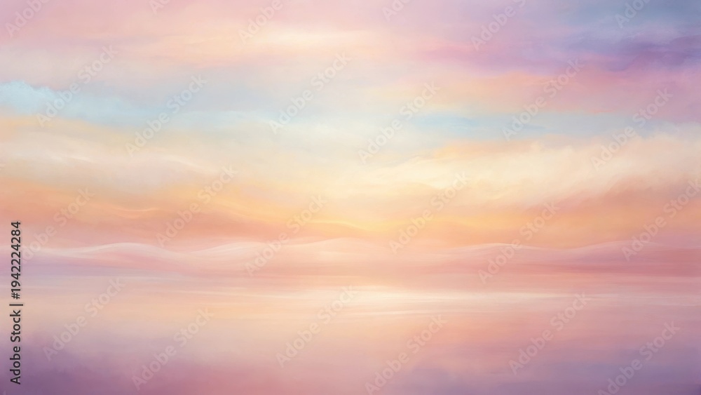 Fototapeta premium Serene Pastel Landscape Dreamy Sky and Gentle Hills Reflecting in Calm Waters