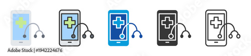 telehealth service icon set multi style various collection