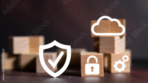 Essential cybersecurity elements like data protection, cloud security, and system configuration are depicted.