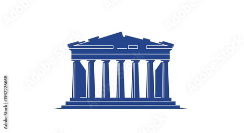 Foto Illustration of an ancient Greek historic building with columns and a triangular roof, symbolizing The Independence Day of Greece, with a blue design on a white background