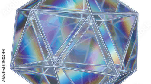 Icosahedron Crystal Structure with Rainbow Reflections.