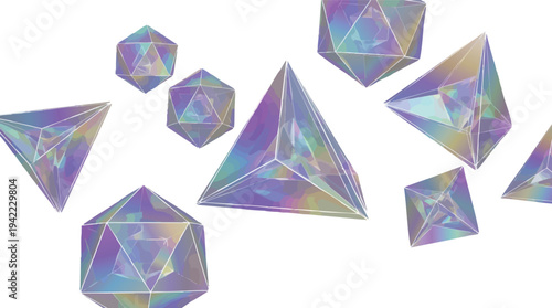 Iridescent Polyhedrons and Geometric Shapes Cluster.