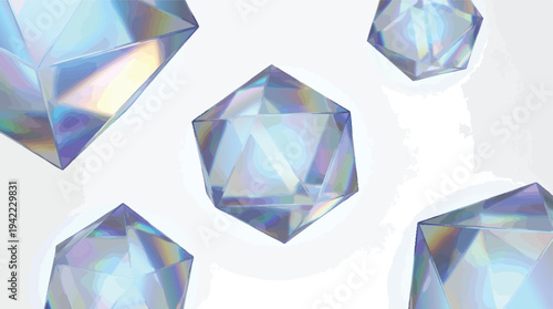 Collection of Sparkling Diamonds on White Background.